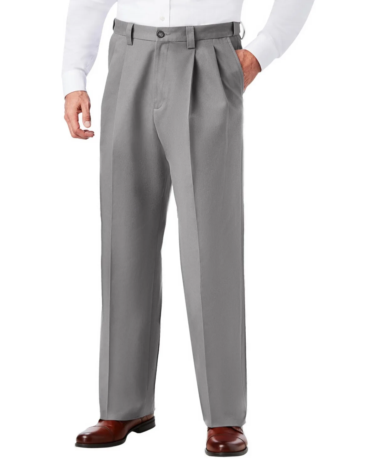Relaxed Fit Wrinkle-Free Expandable Waist Pleated Pants by Kingsize