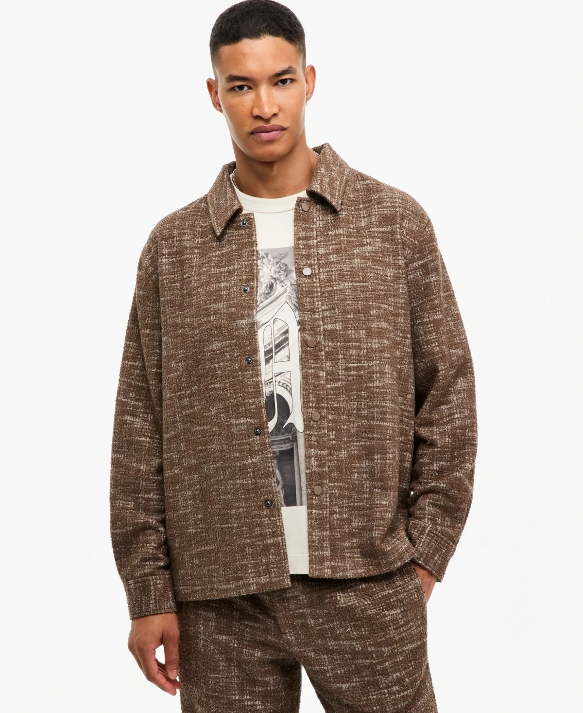 Textured Tweed Point Collar Overshirt by Mode of One