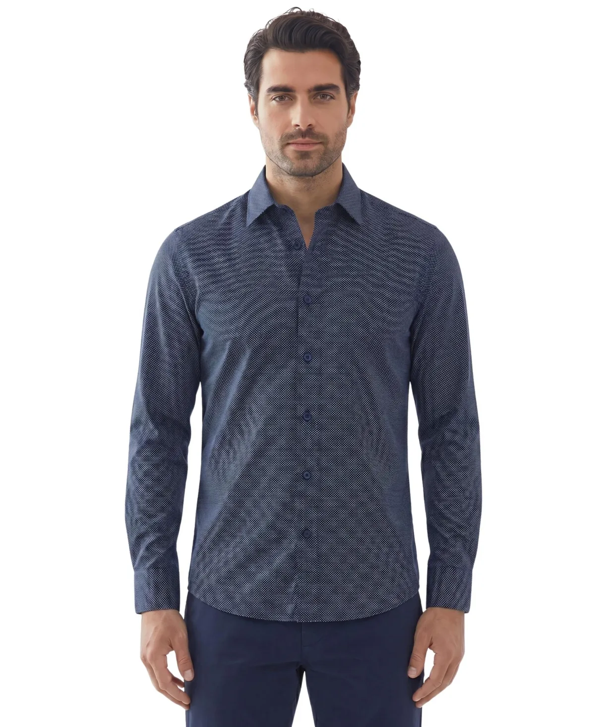 Spread Collar Long-Sleeve Printed Sport Shirt by Report