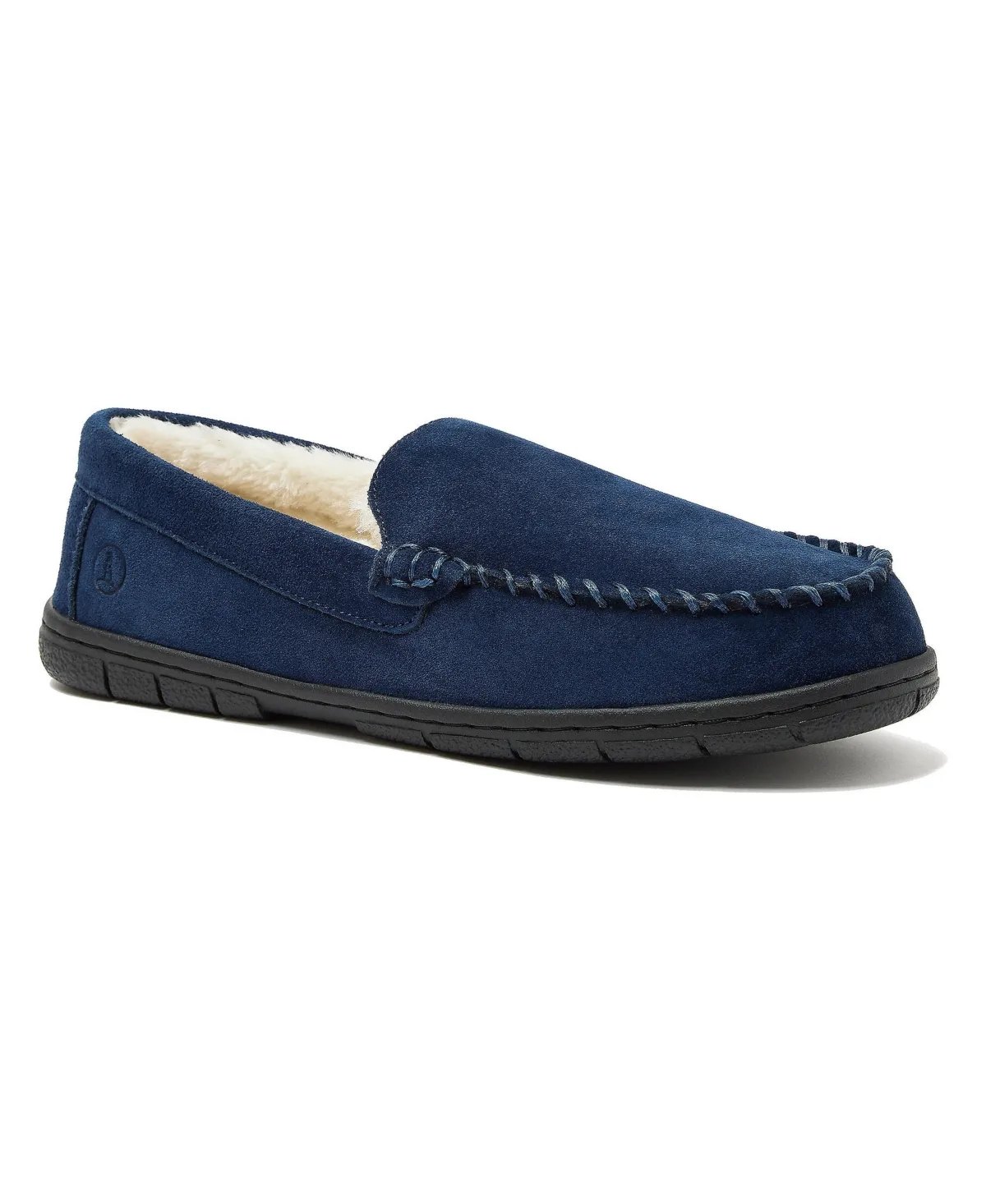 Wide Width Fuzzy Lined Suede Moccasin Slippers by Lands' End