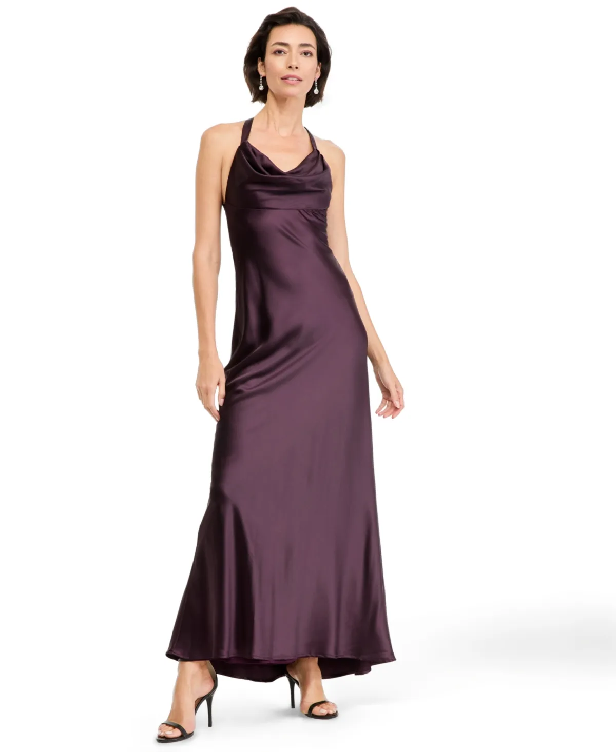 Cowl-Neck Empire-Waist Long Satin Dress by Morgan & Company
