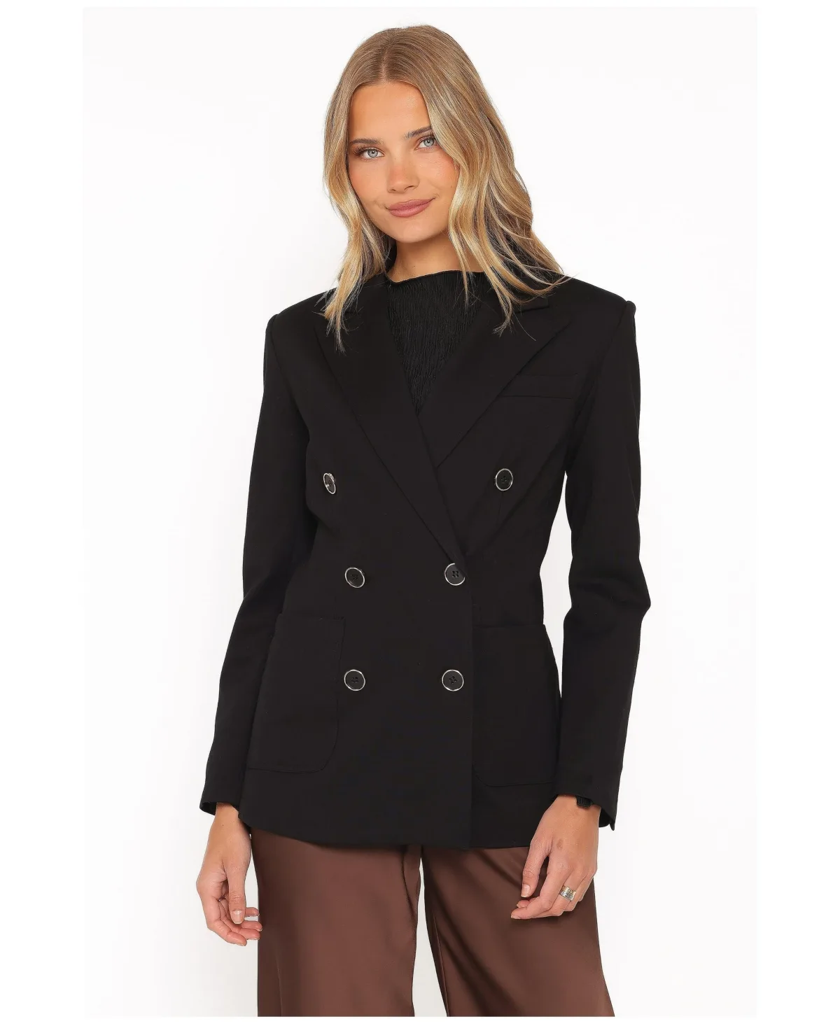 Lucinda Double Breasted Fitted Long-Sleeve Blazer by Petal and Pup