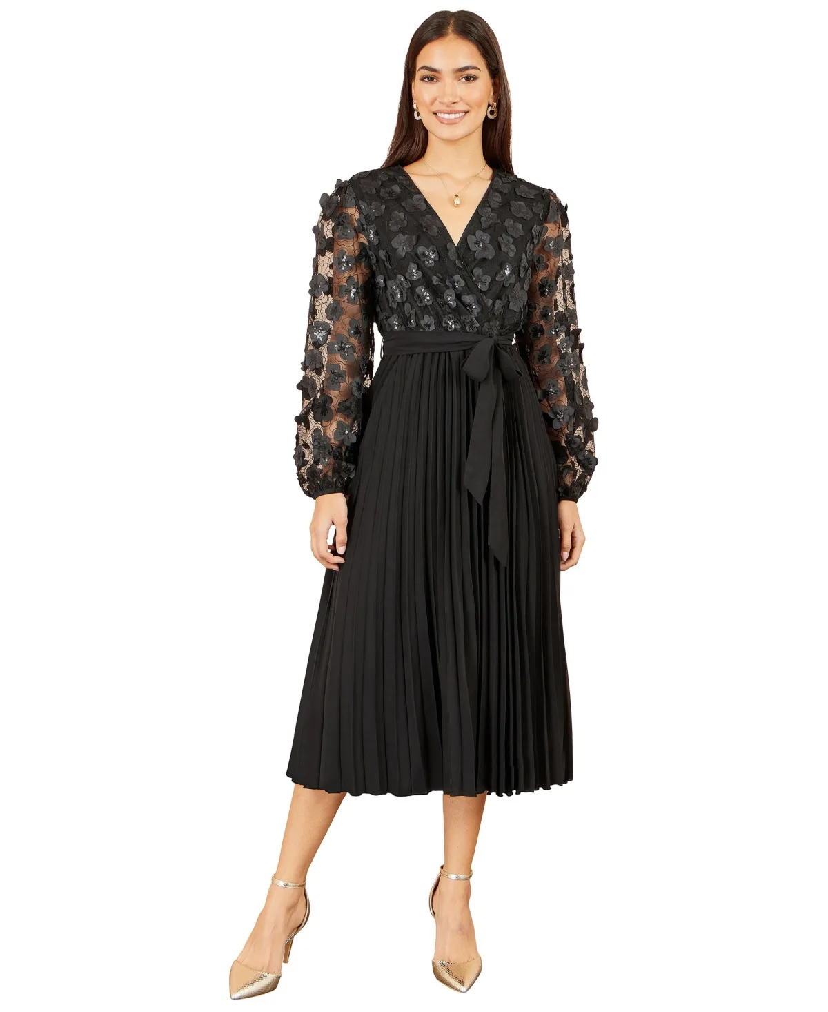 Wedding Guest A-Line Long-Sleeve Midi Dress by Yumi