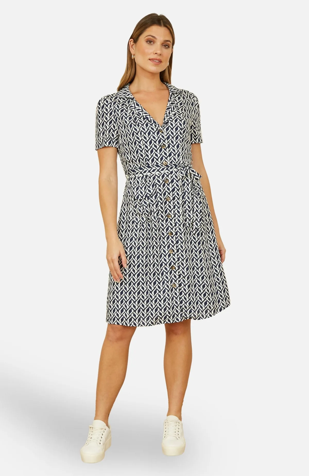 Geo Print Retro Style Shirt Dress by Yumi