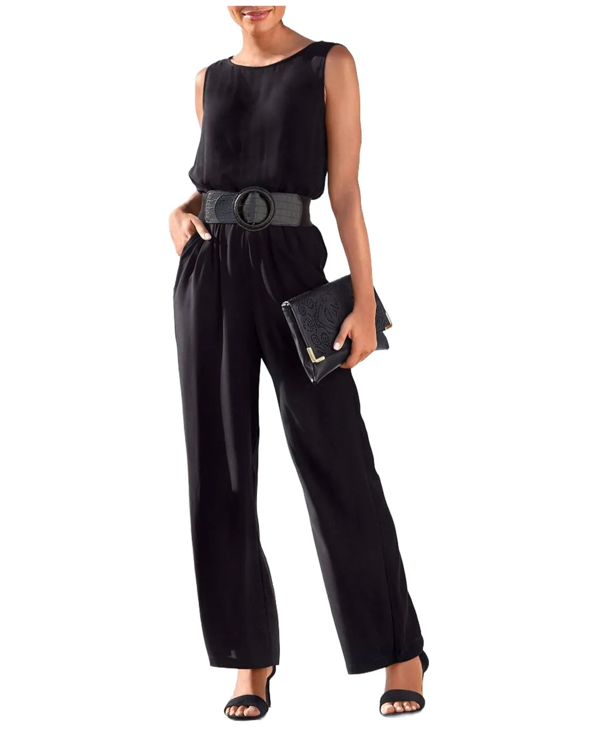 Sleeveless Keyhole Wide-Leg Jumpsuit by Lascana
