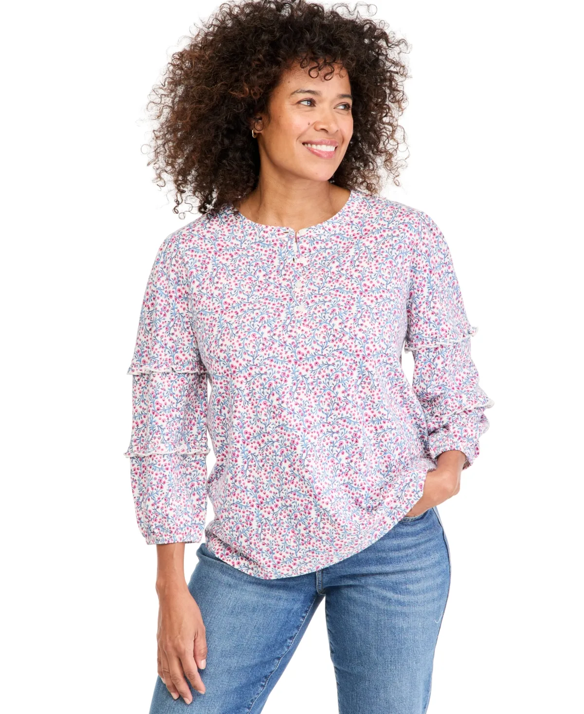3/4-Sleeve Henley Knit Blouse by Style & Co
