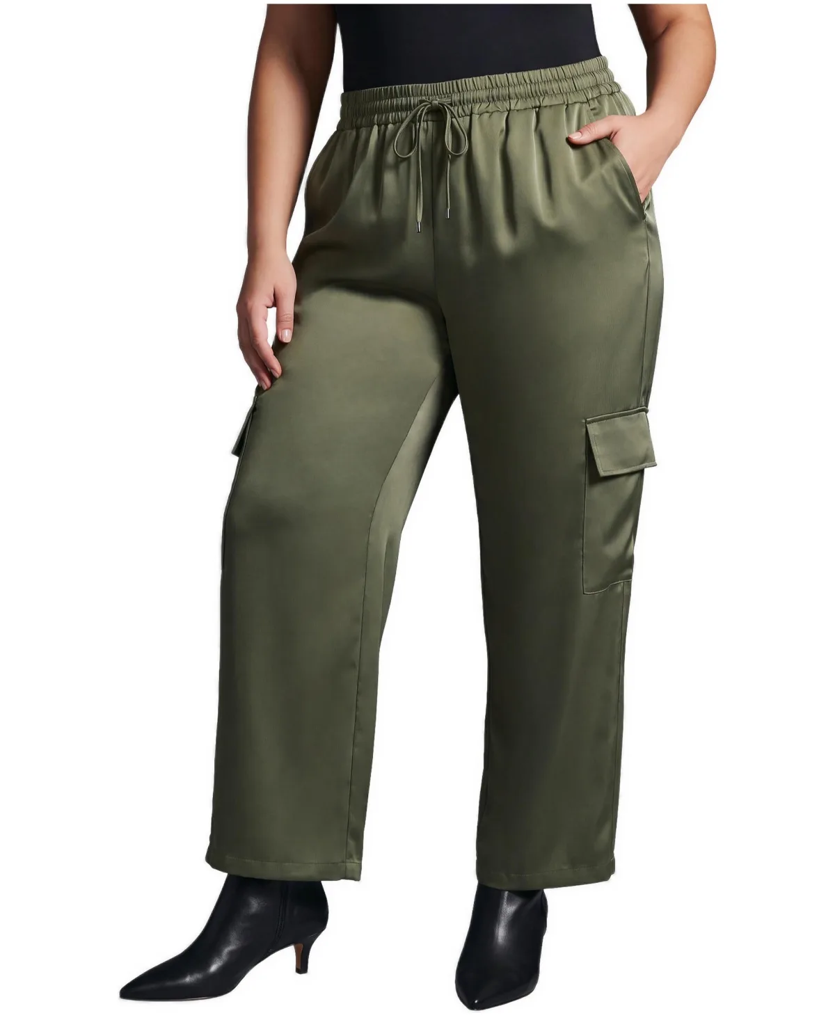 Cece Satin Cargo Wide-Leg Pants by Avenue