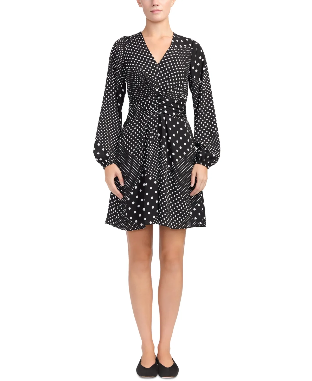 Solenne Polka-Dot V-Neck Long-Sleeve Dress by Derek Lam