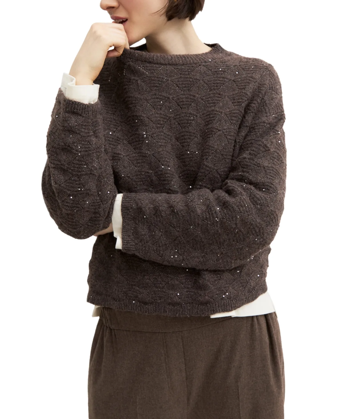 Emmvernice Wool-Blend Sequin Long-Sleeve Sweater by Emme Marella