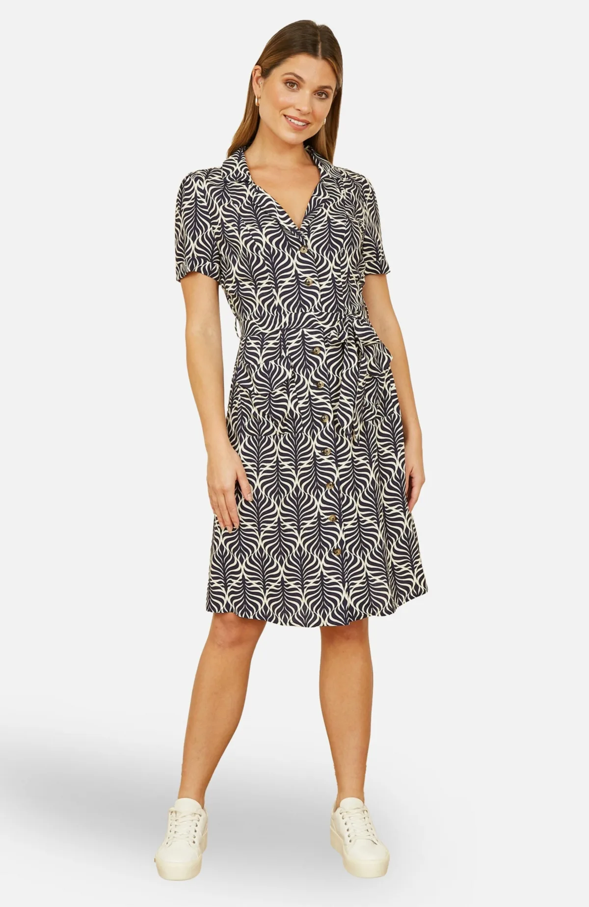 Leaf Print Retro Shirt Dress by Yumi