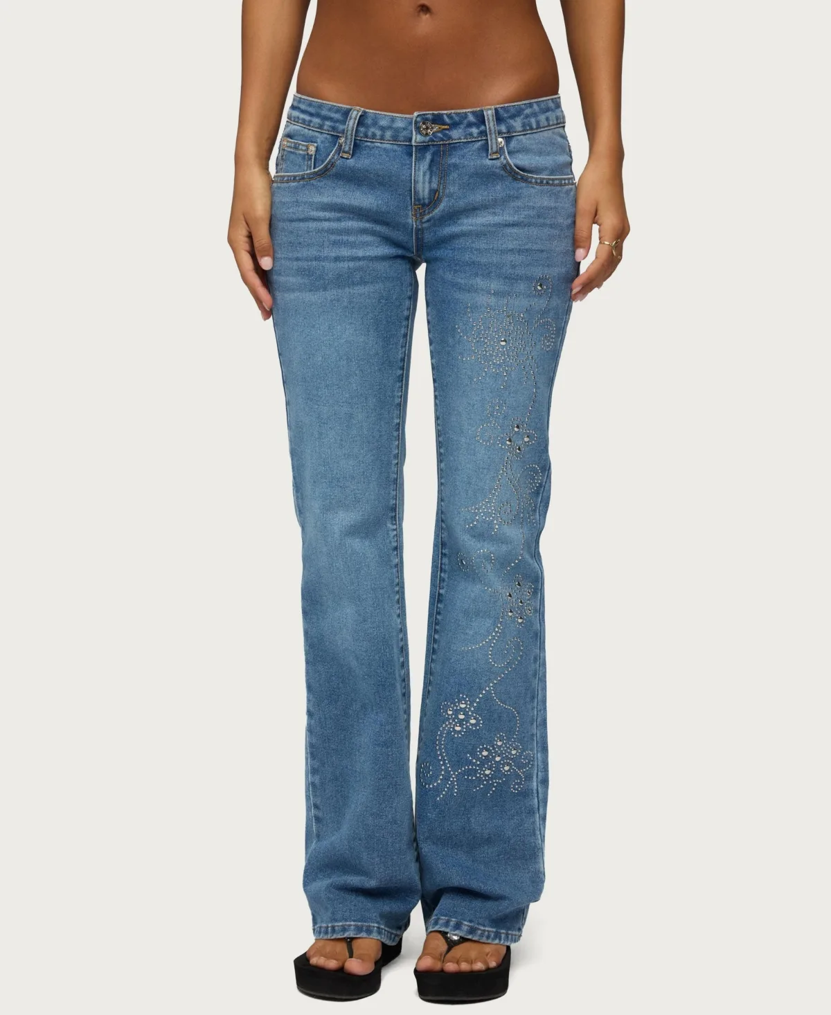 Anola Low-Rise Studded Bootcut Jeans by Edikted