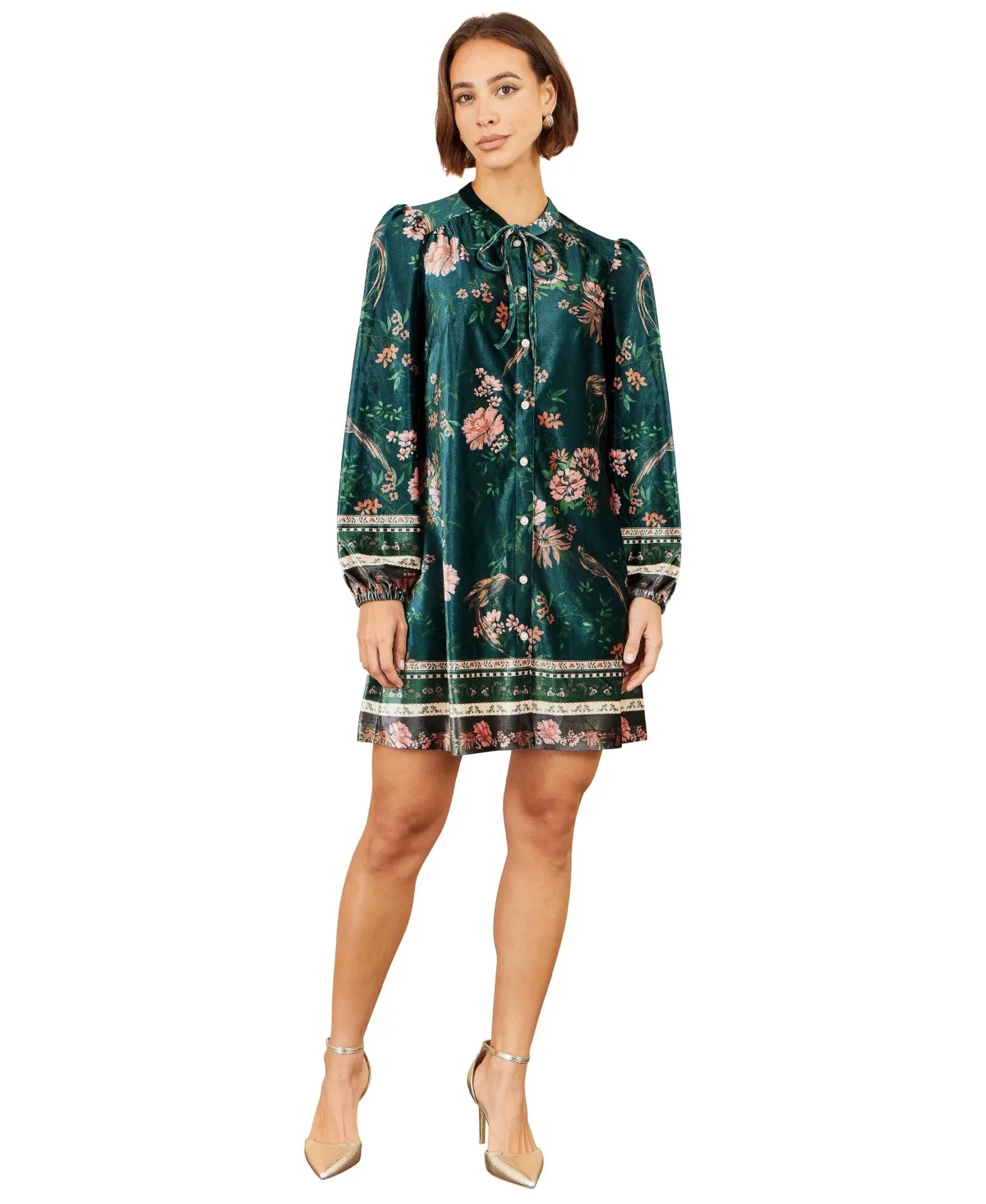 Velvet Floral-Print Long-Sleeve Tunic Dress by Yumi