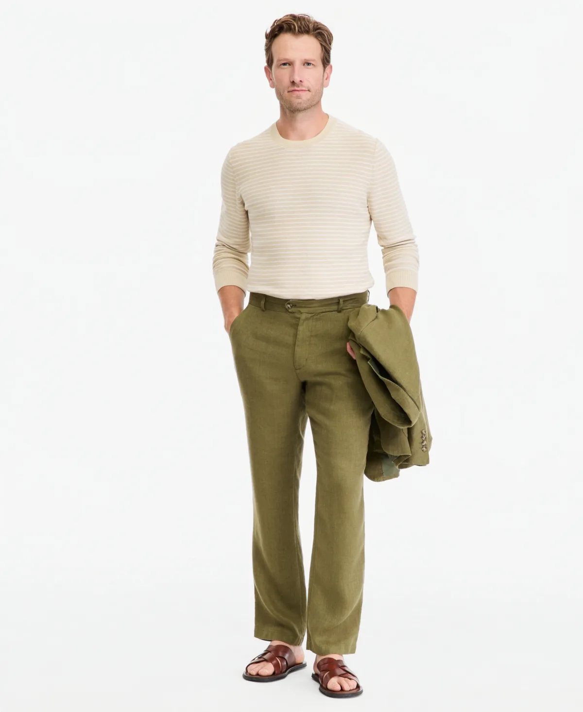 Herringbone Linen Straight Pants by Club Room