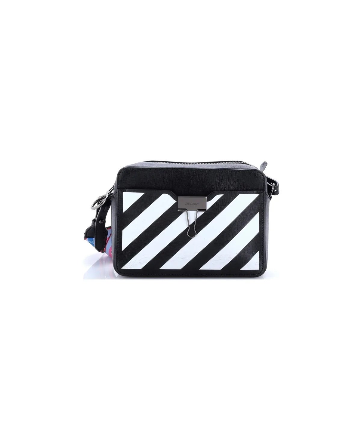 Pre-Owned Off White Small Binder Clip Camera Crossbody Bag Striped Leather by Off-White