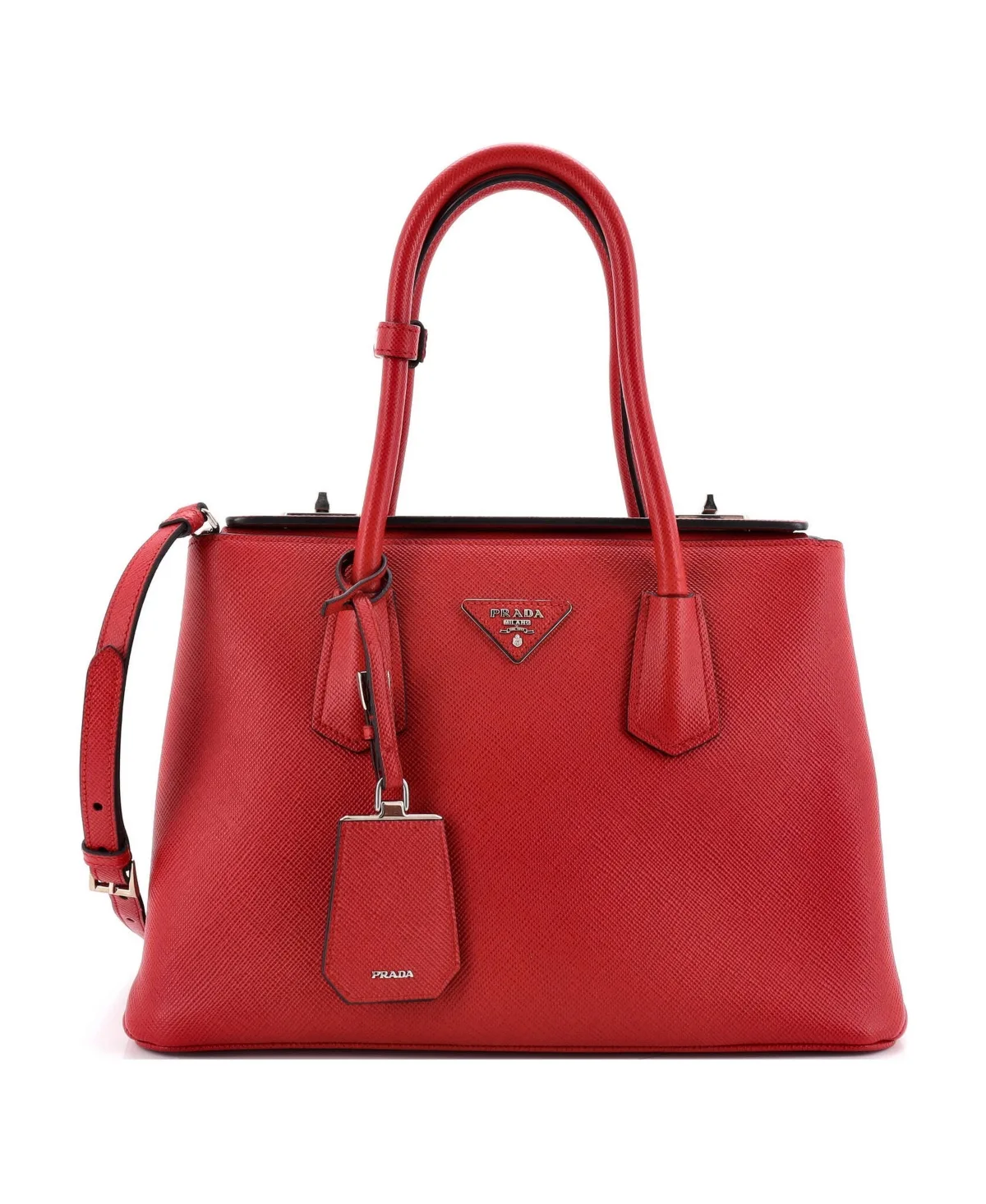 Pre-Owned Prada Small Turnlock Cuir Twin Tote Saffiano Leather by Prada