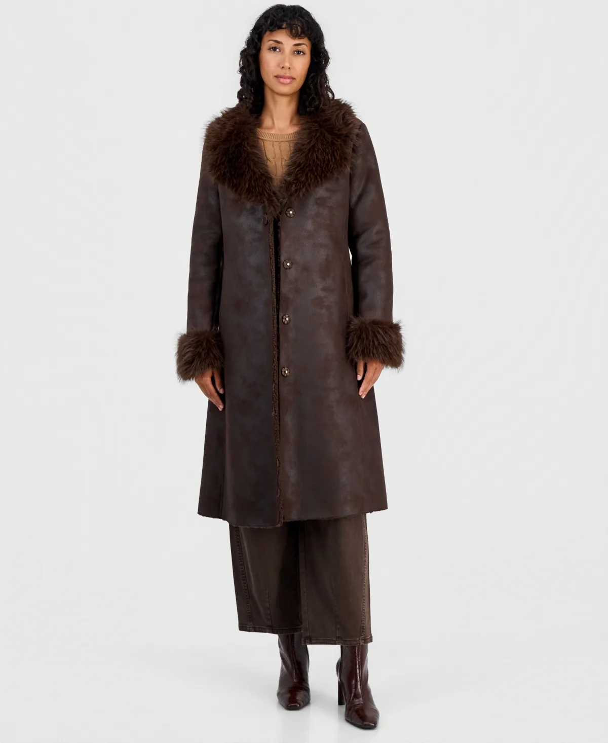 Faux-Shearling Maxi Coat by CeCe