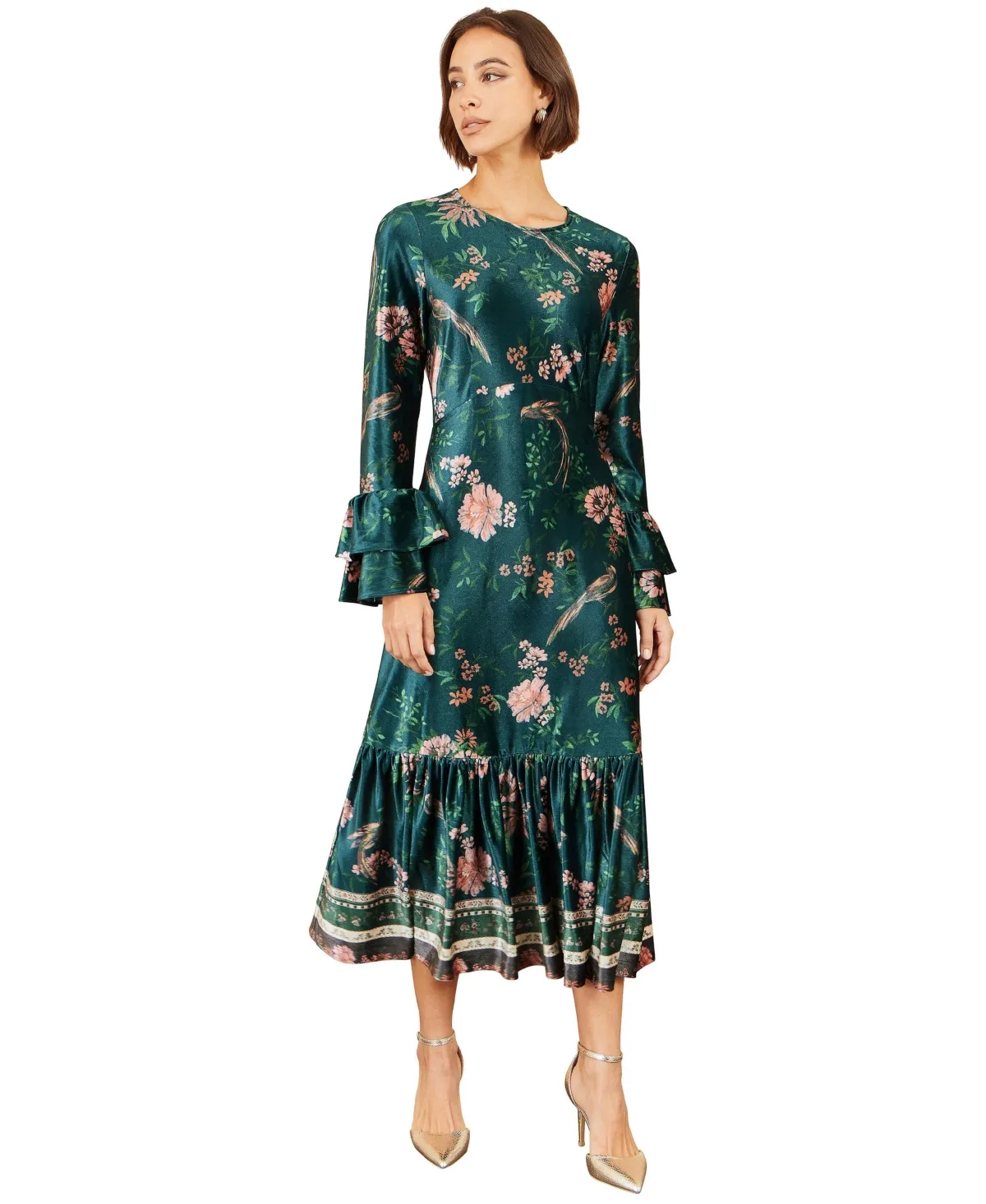 Floral-Print A-Line Long-Sleeve Dress by Yumi