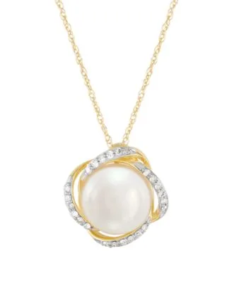 Cultured Freshwater Pearl Love Knot Diamond Stud Earrings Necklace Ring 10k Yellow Gold by Honora
