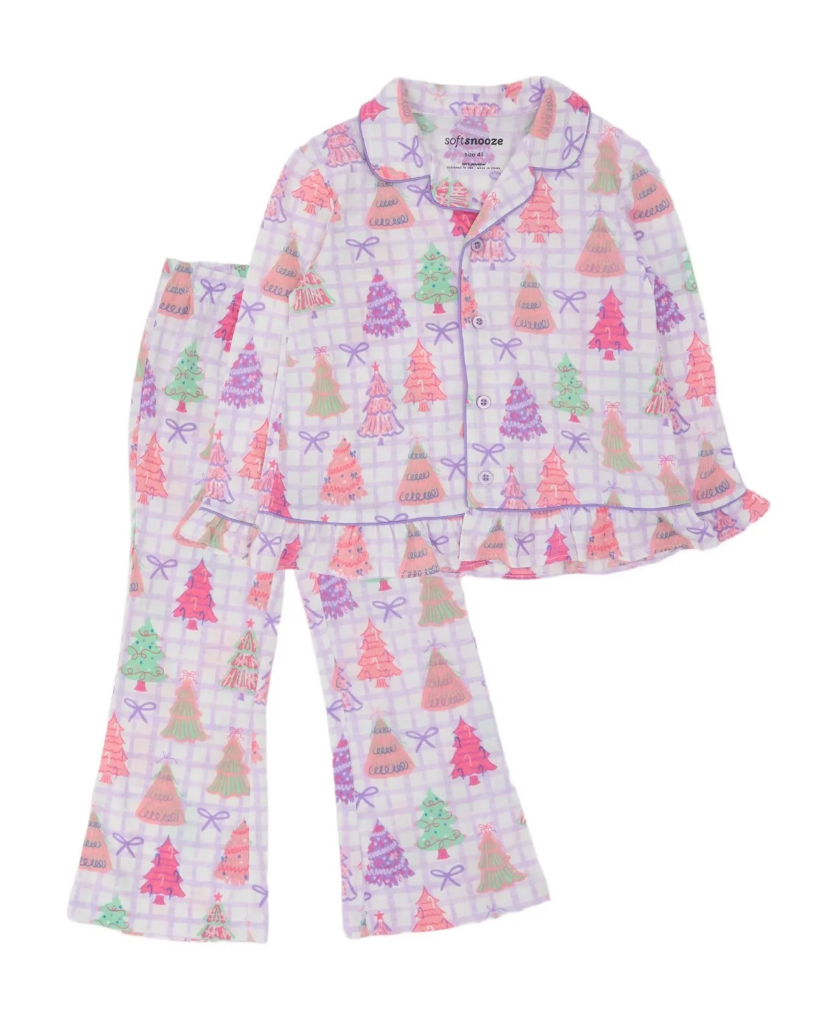 Blushing Pines Holiday Ruffle Flare Top and Pants, 2-Piece Set by Softsnooze