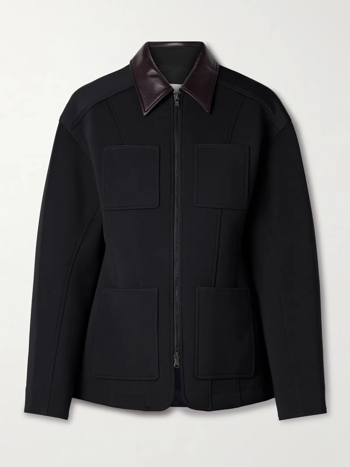 - Leather-trimmed Twill Jacket -