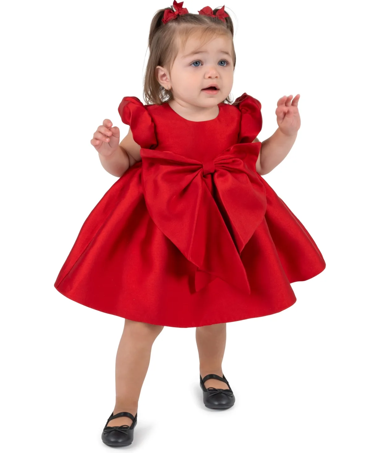 Puff Sleeves Mikado Statement Bow Dress, 2-Piece Set by Rare Editions