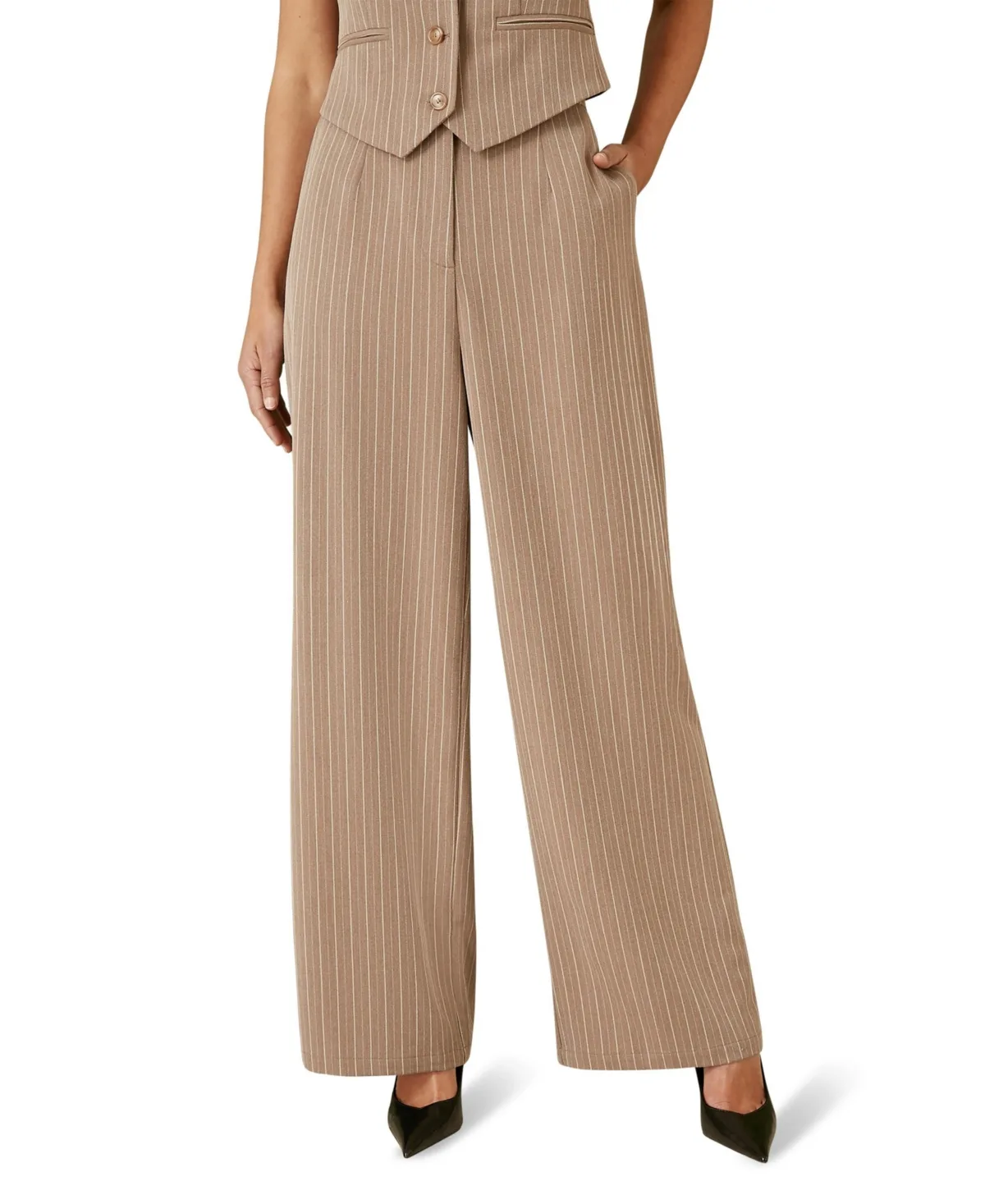 Pinstripe Wide Leg Trousers by Yumi