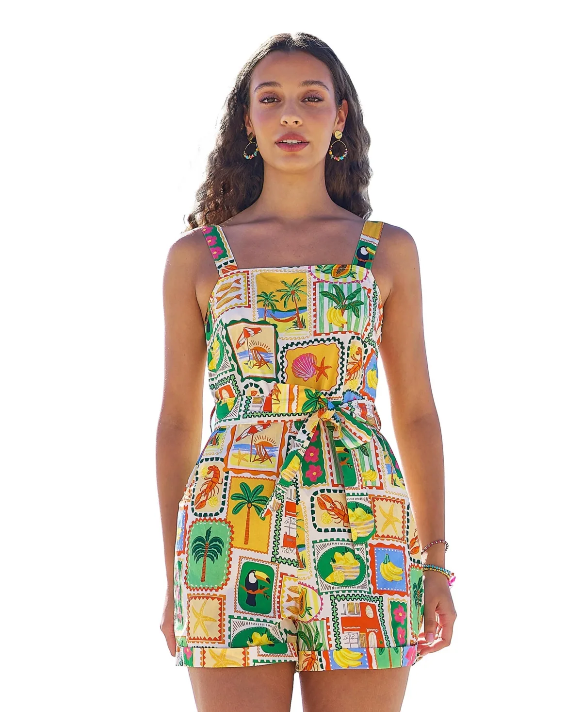 Cotton Postcard Print Playsuit by Yumi