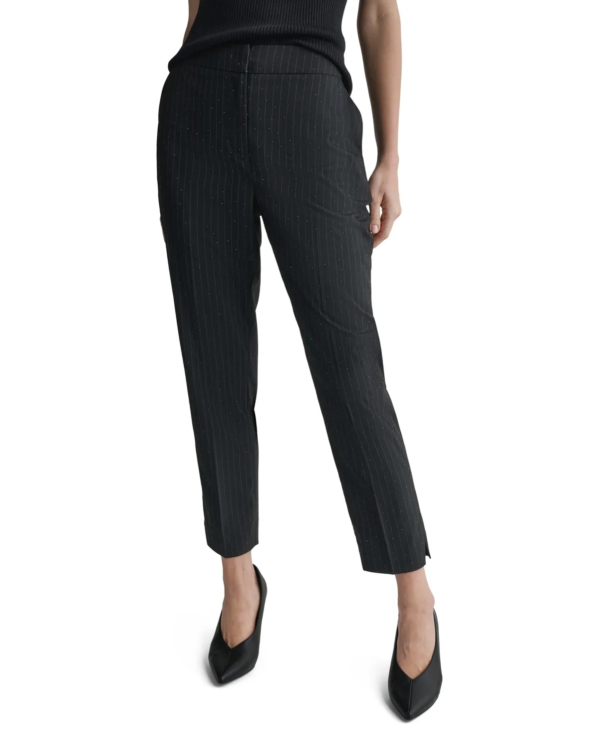 High-Rise Slim-Leg Pinstripe Pants by BCBG