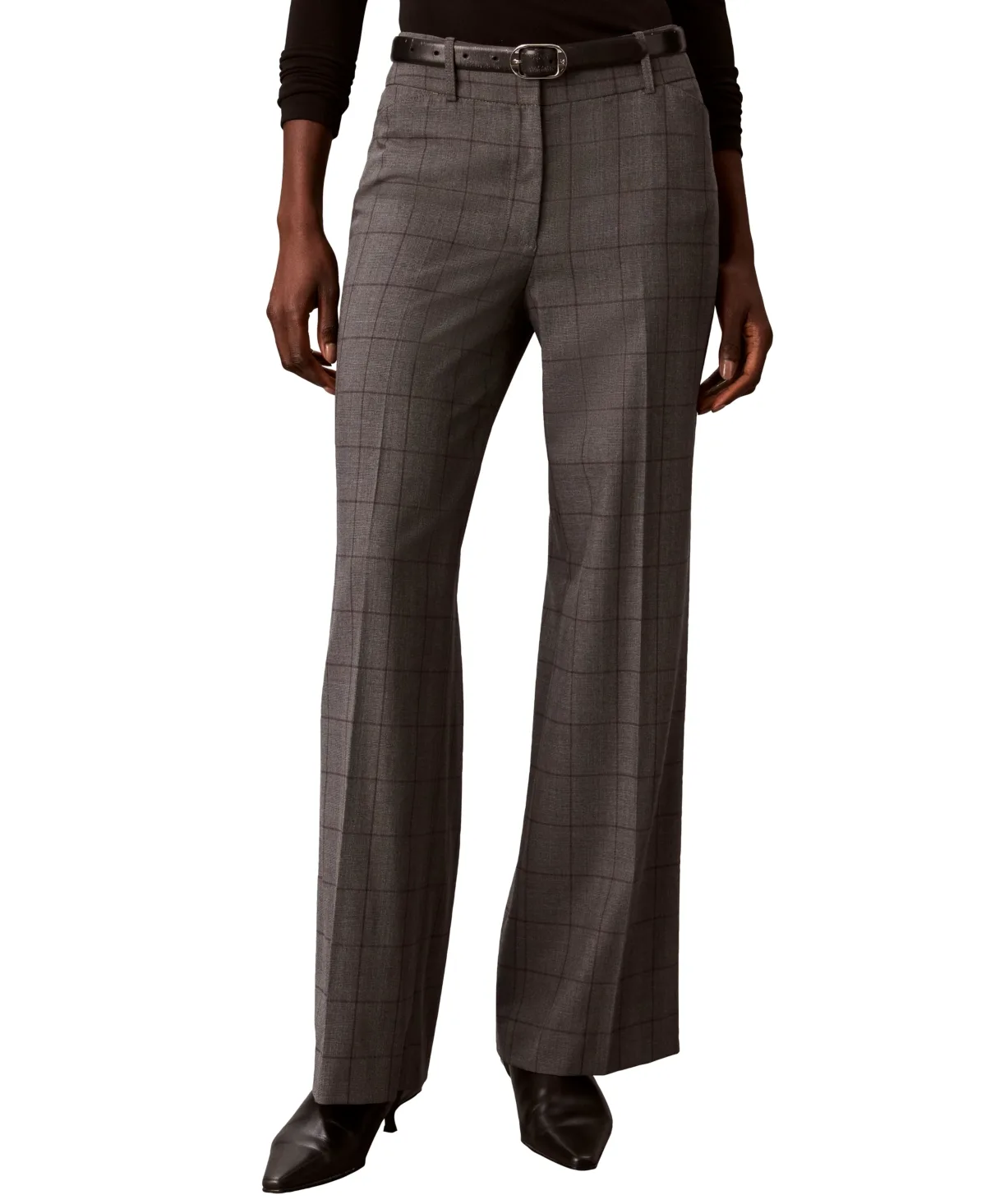 Diagonal-Pocket Plaid Wide-Leg Pants by Calvin Klein