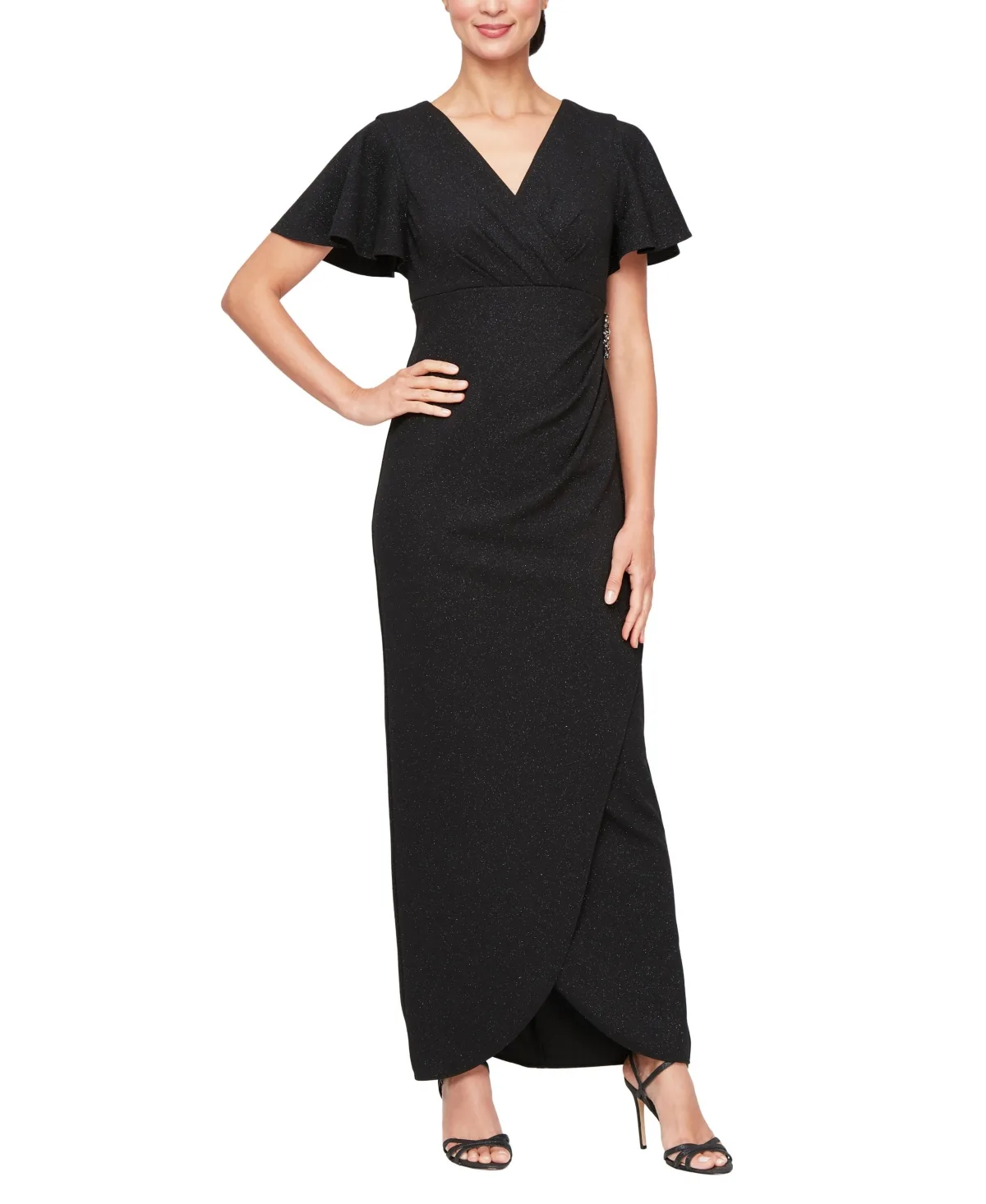 Long Flutter Sleeve Dress by Sl Fashions