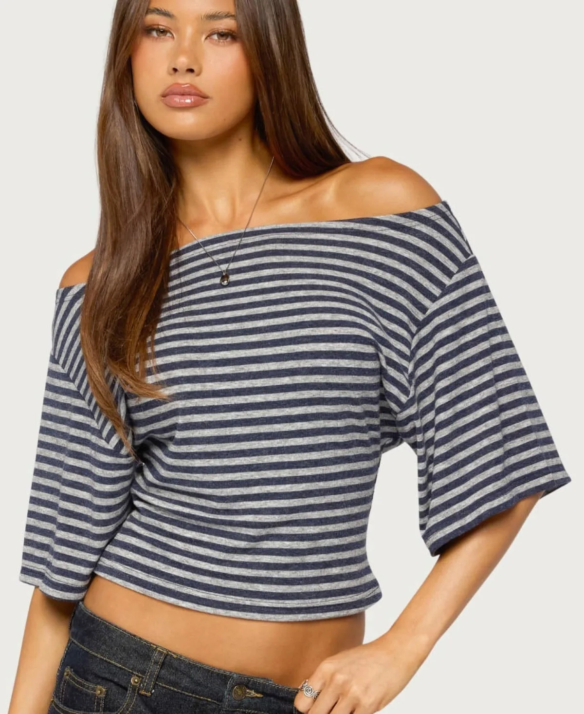 Jadan Striped Off Shoulder Top by Edikted