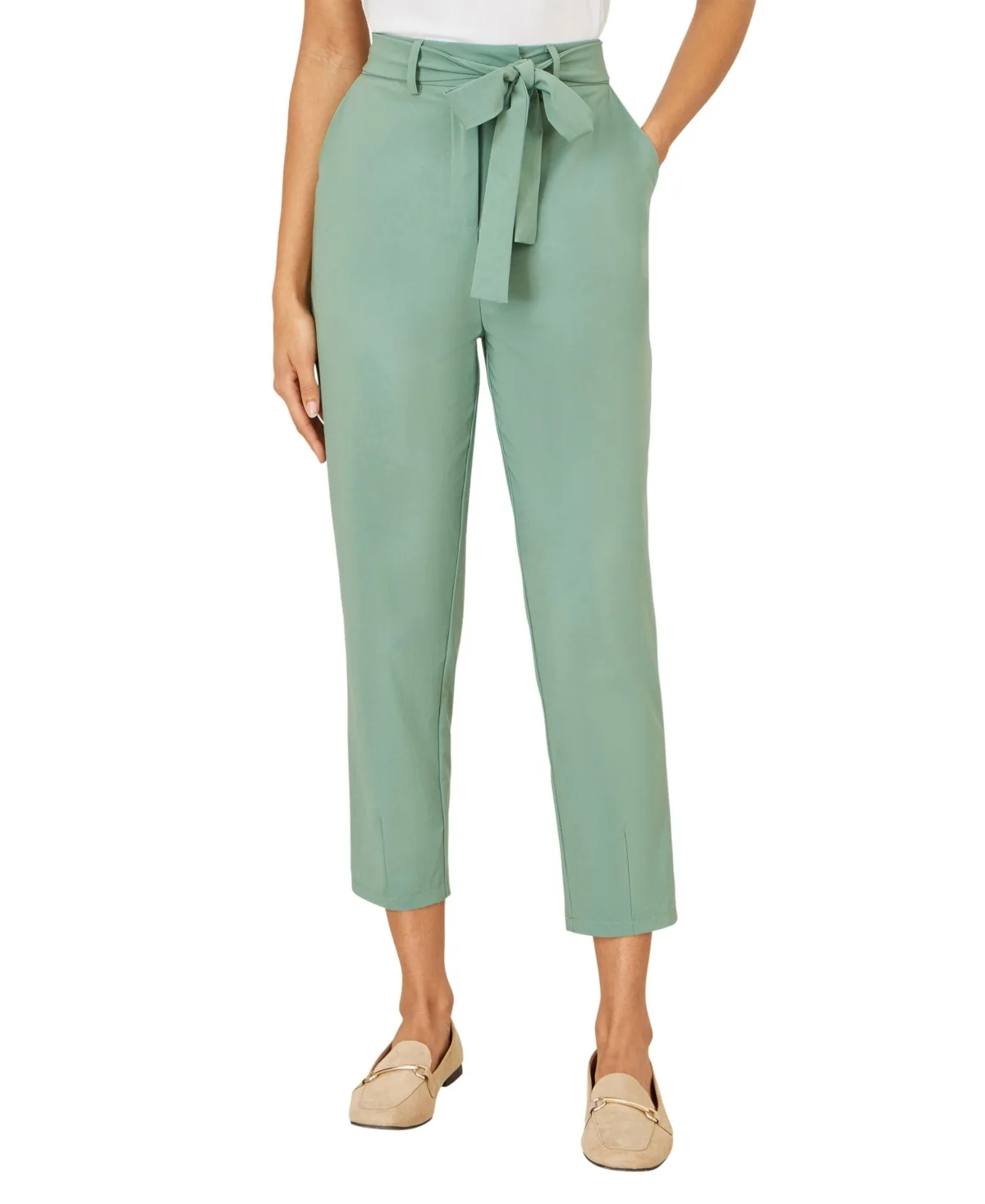 Stretch Tie-Belt Capri Pants by Yumi