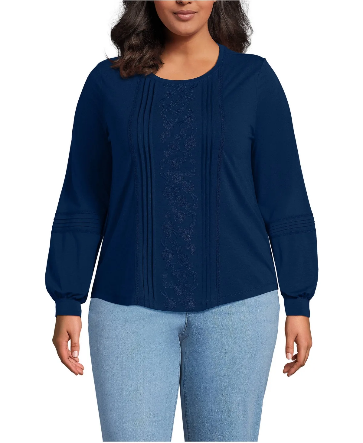 Crewneck Long-Sleeve Pintuck Blouse by Lands' End
