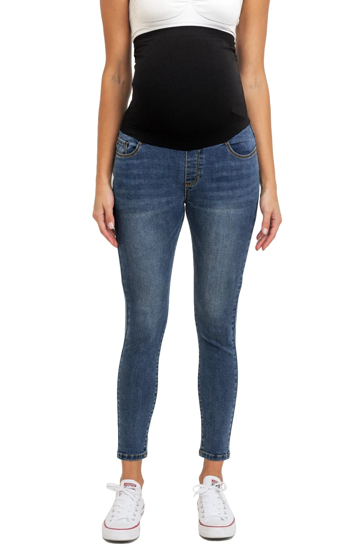Maternity Over the Belly Skinny Jeans with Pockets by Hello Miz