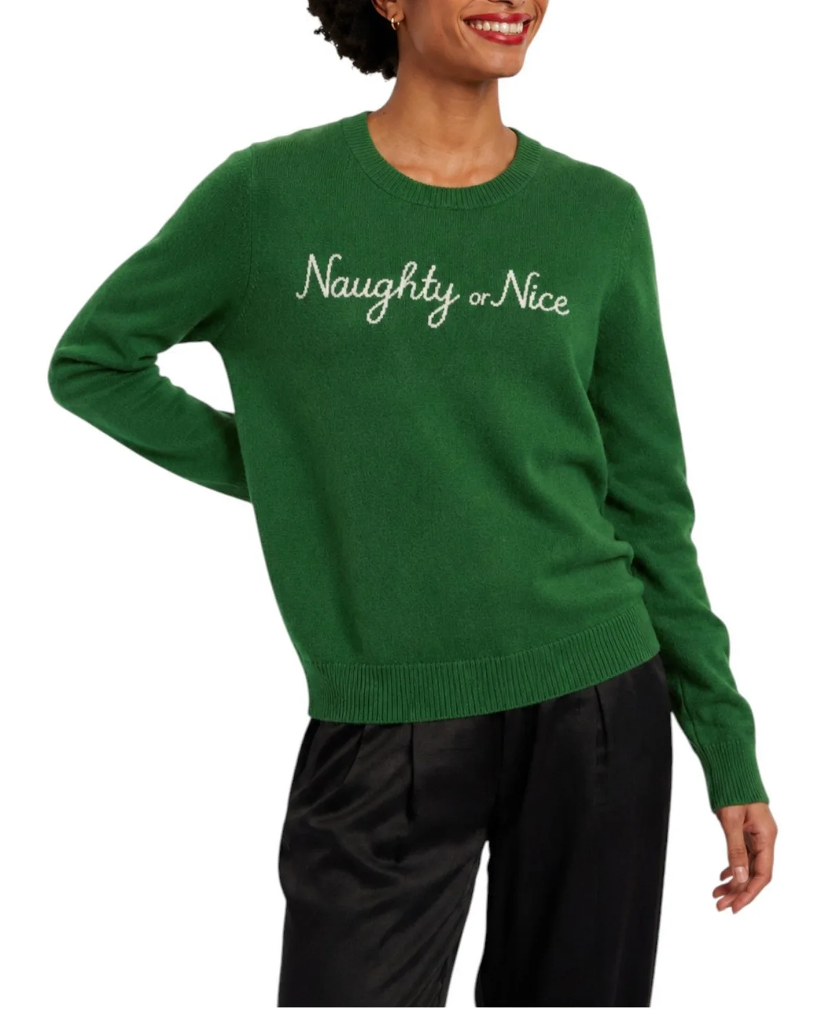 Chinti & Parker Wool-Blend Naughty or Nice Long-Sleeve Crewneck Sweater by Parker