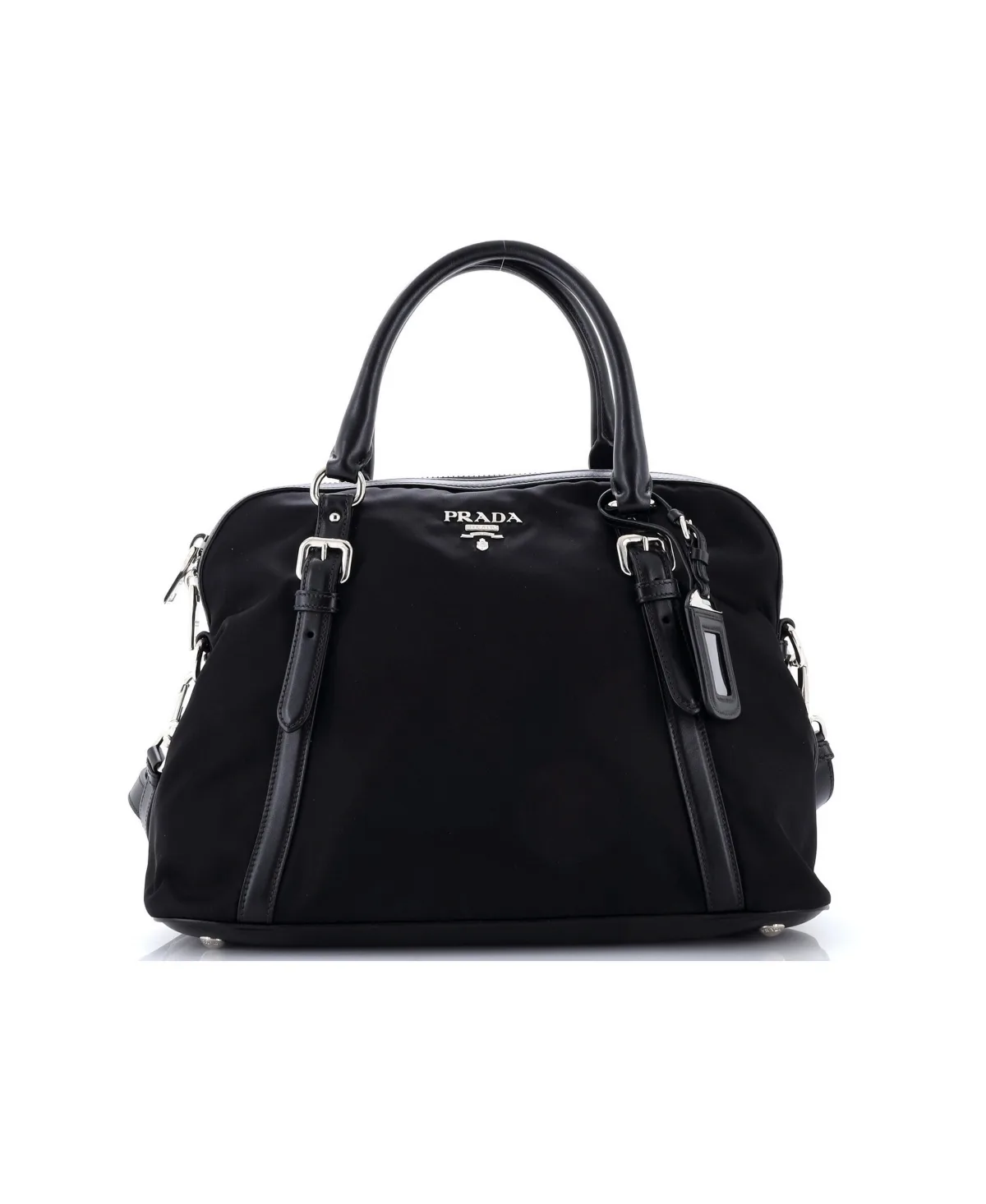 Pre-Owned Large Convertible Dome Satchel Tessuto with Leather by Prada