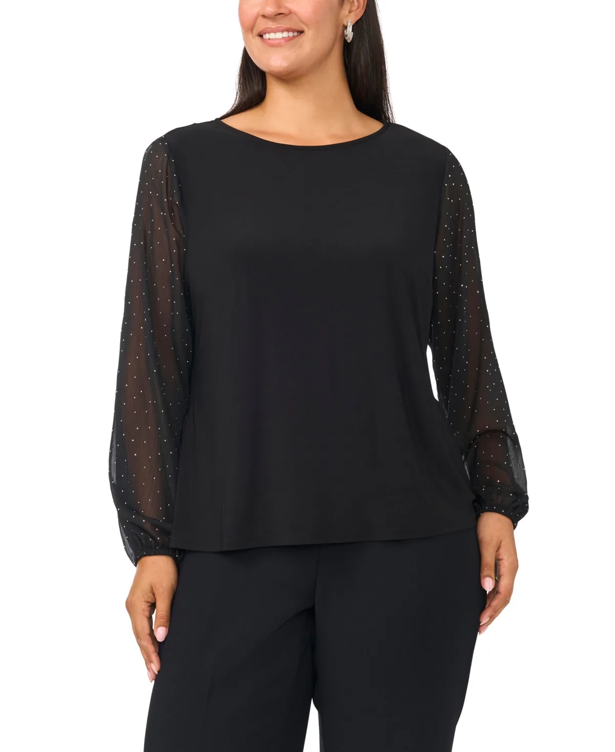 Crewneck Long Puff Sleeve Blouse by Msk
