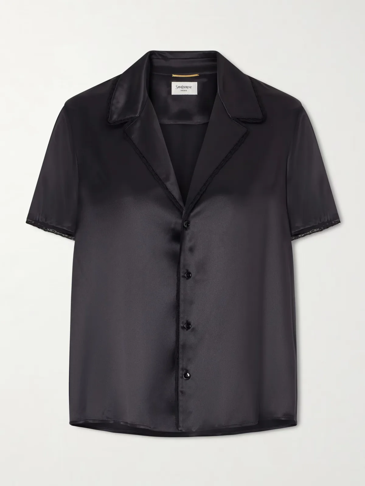 - Lace-trimmed Silk-satin Shirt - by SAINT LAURENT