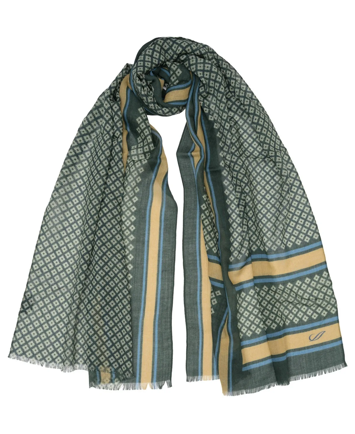 Ibiza Medallion-Print Striped Wool Scarf by Elizabetta