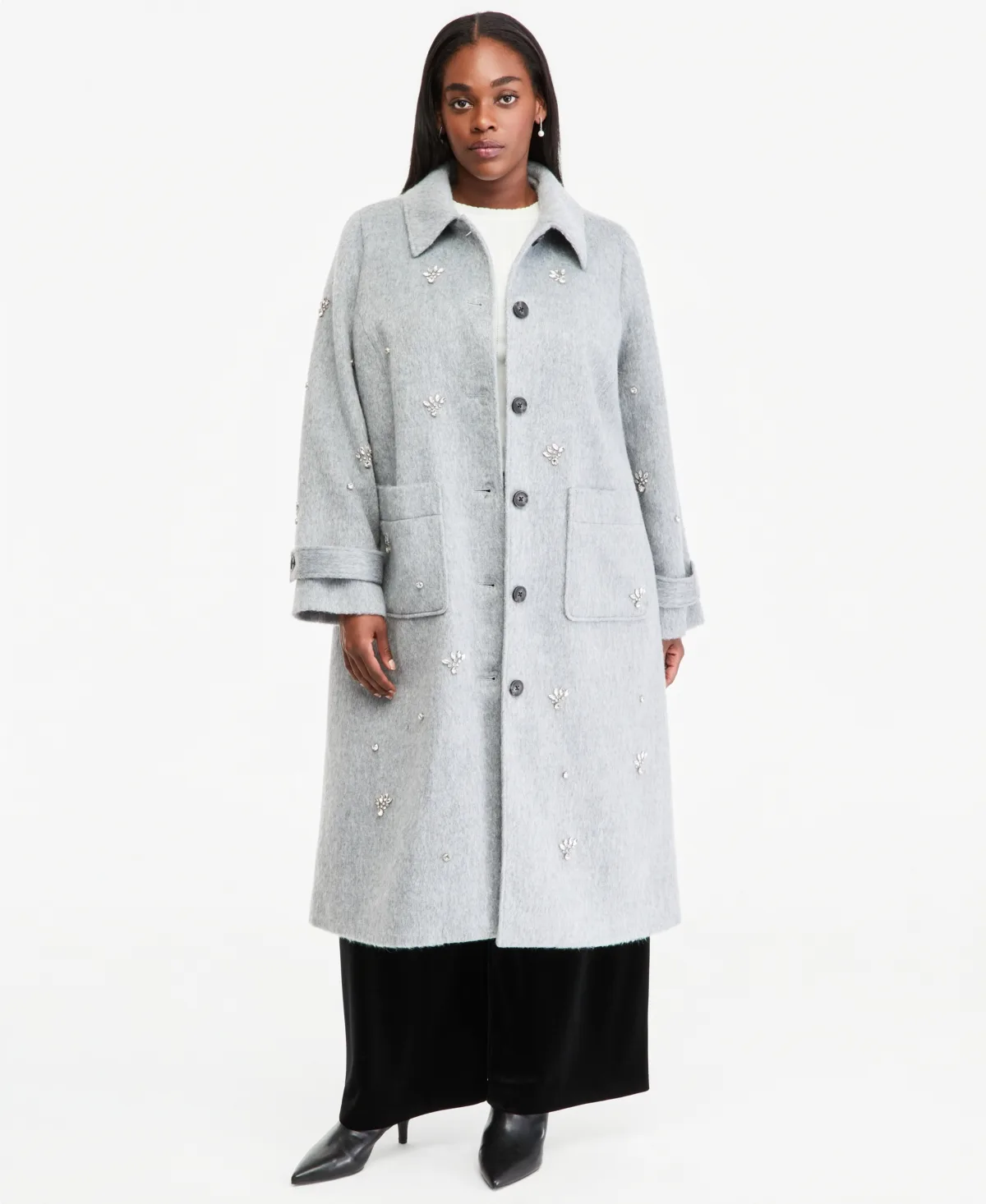Wool-Blend Longline Embellished Coat by On 34th