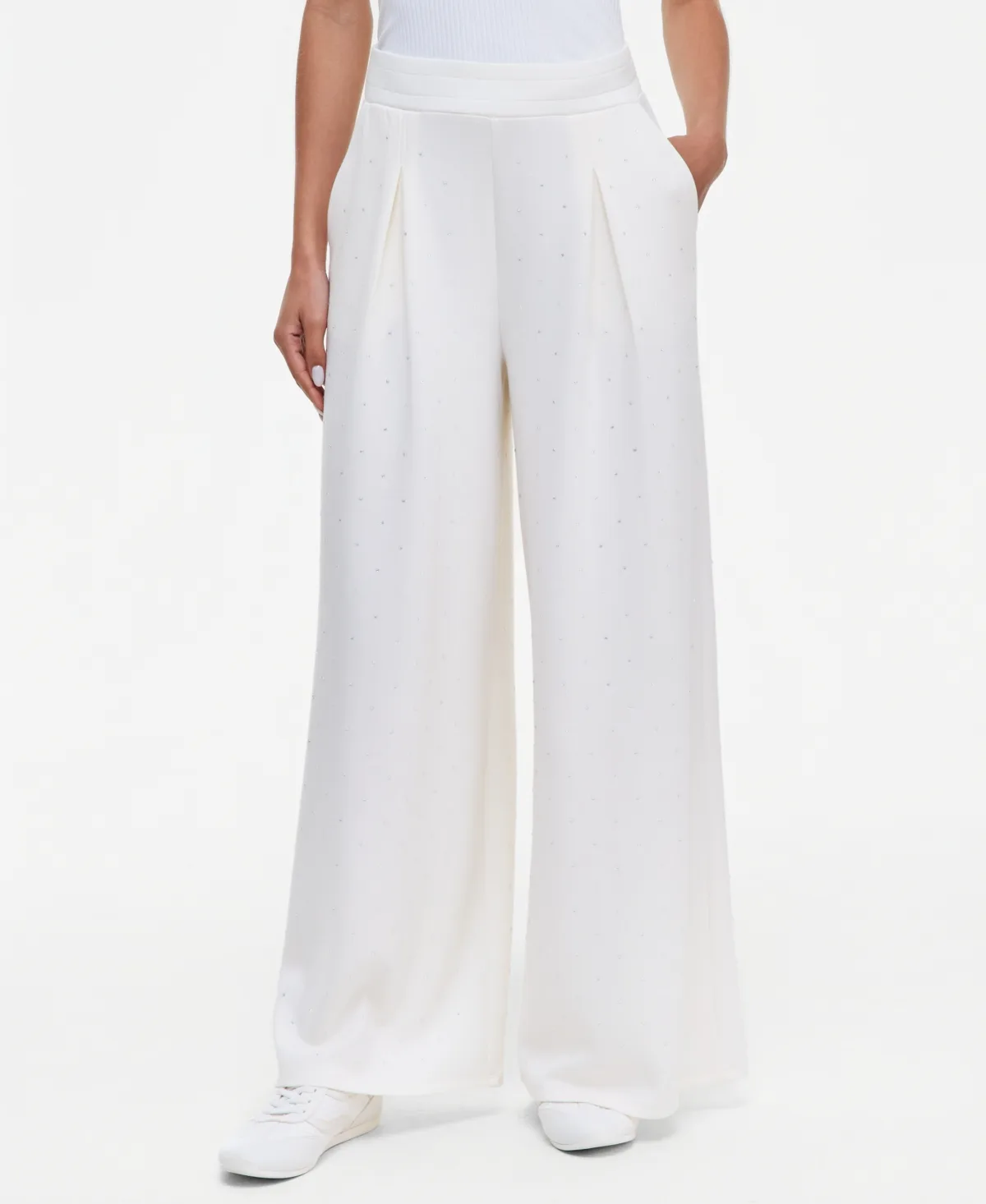 High-Rise Wide-Leg Rhinestone-Embellished Pants by INC International Concepts