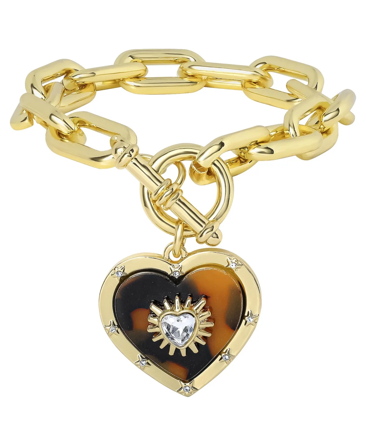Crystal Heart Charm Chunky Gold-Tone Bracelet by Jessica Simpson
