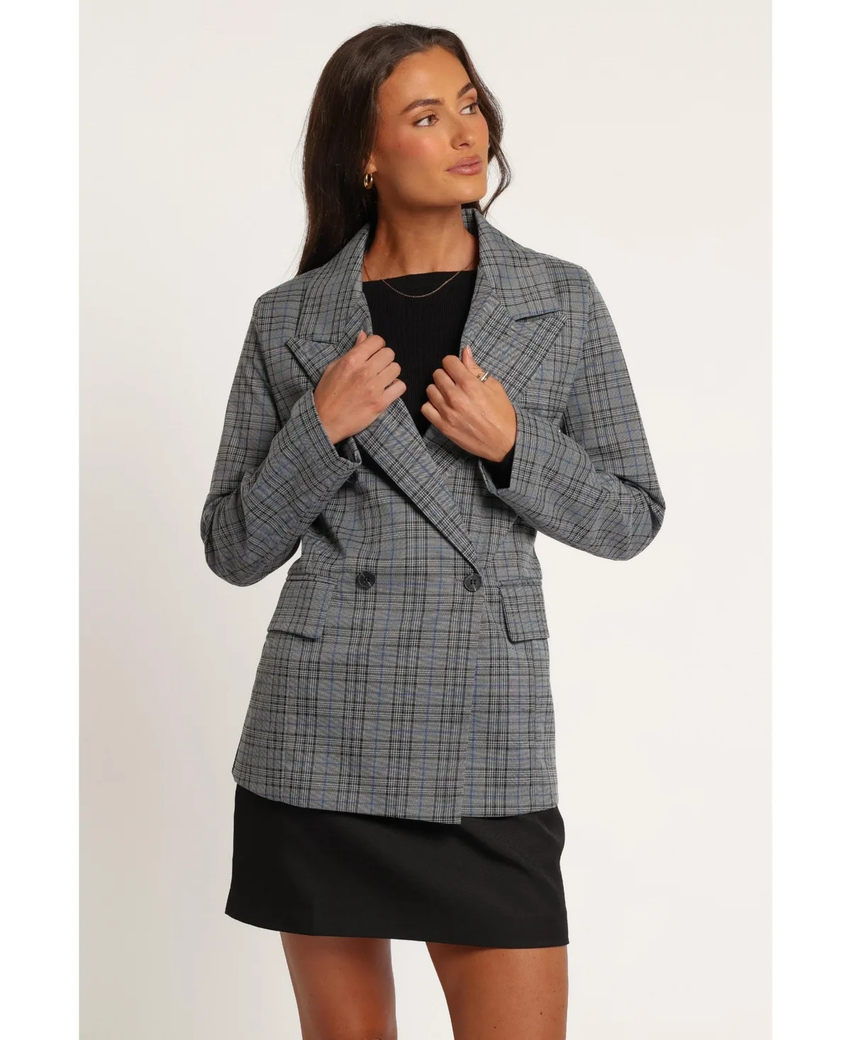 Juliette Plaid Double-Breasted Blazer by Petal and Pup