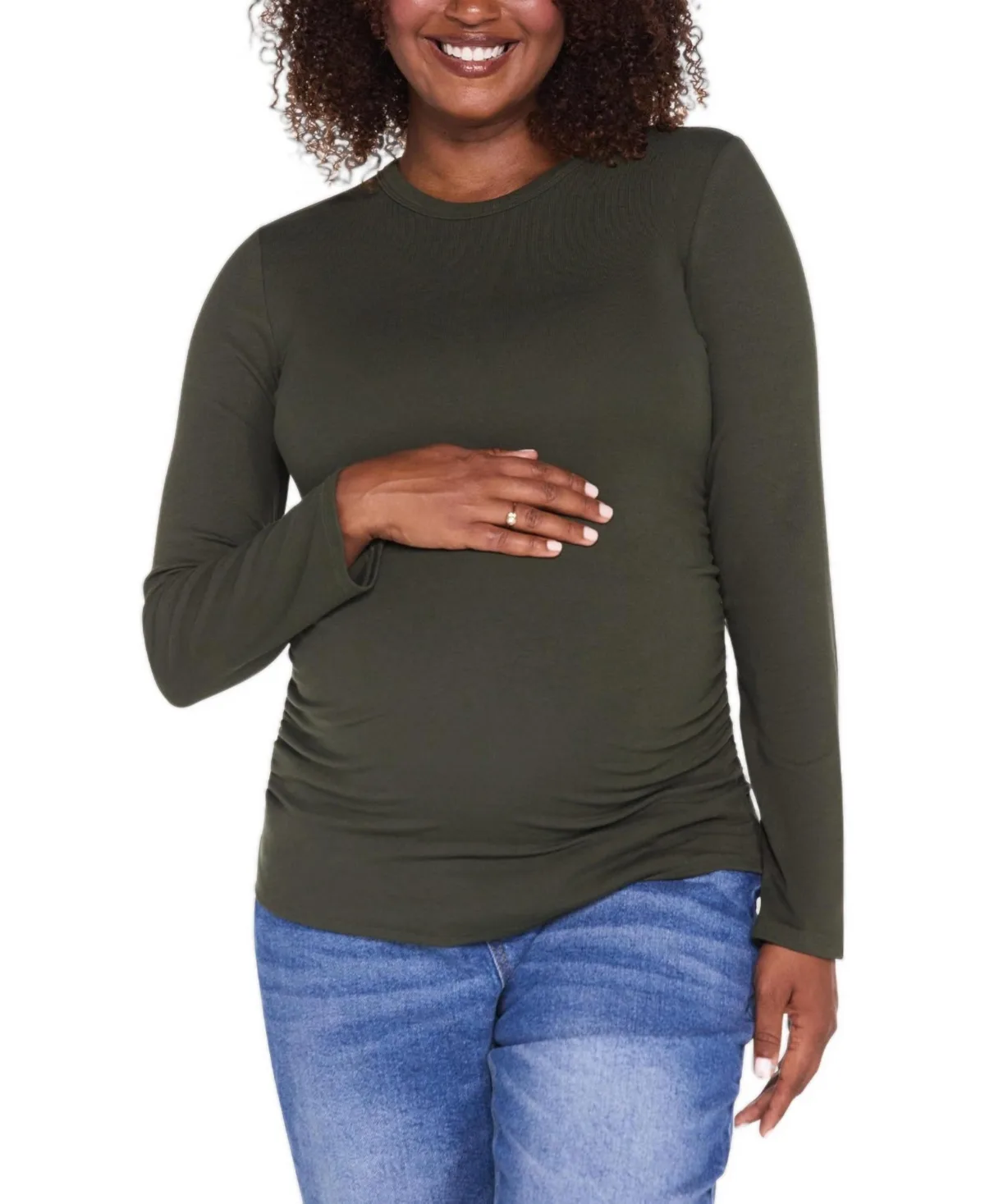 Maternity Long-Sleeve Side Ruched Rib-Knit T-Shirt by Motherhood Maternity