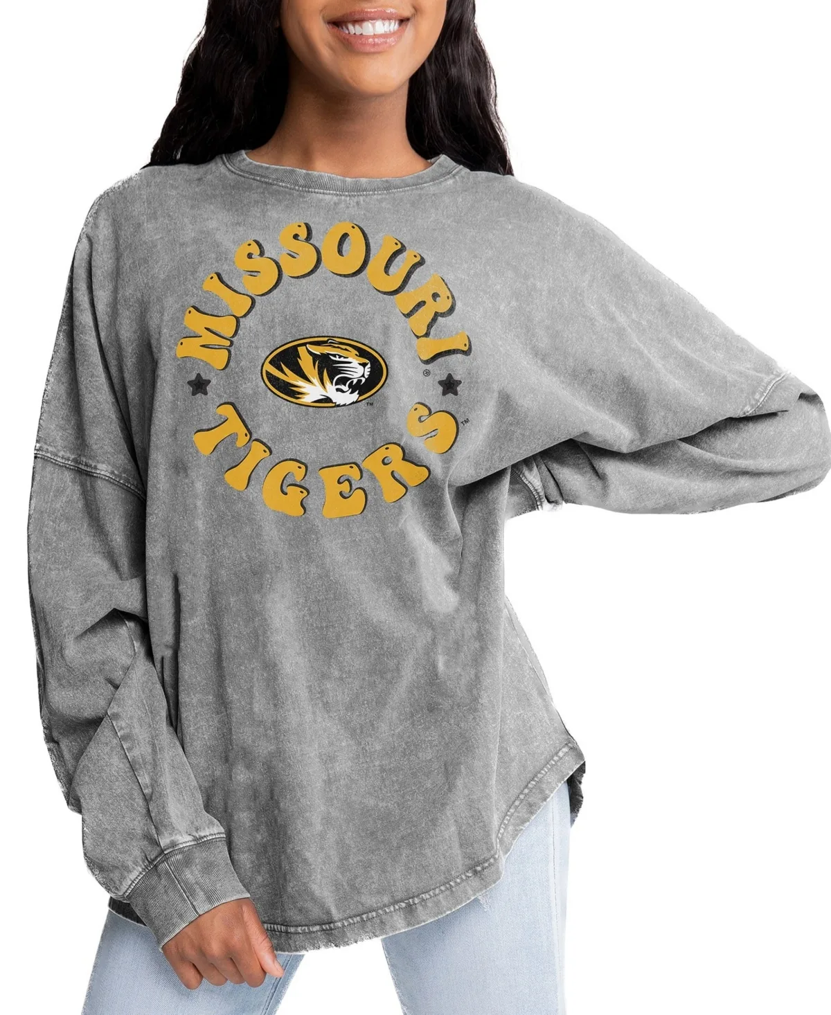 Missouri Tigers Playing Around Faded Wash Oversized Long-Sleeve T-Shirt by Gameday Couture