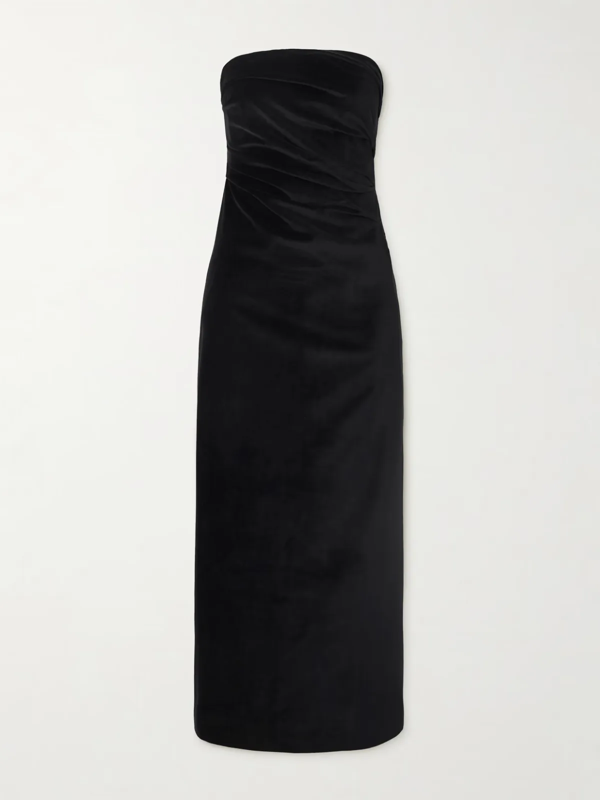 - Sabella Strapless Ruched Cotton-blend Velvet Midi Dress -