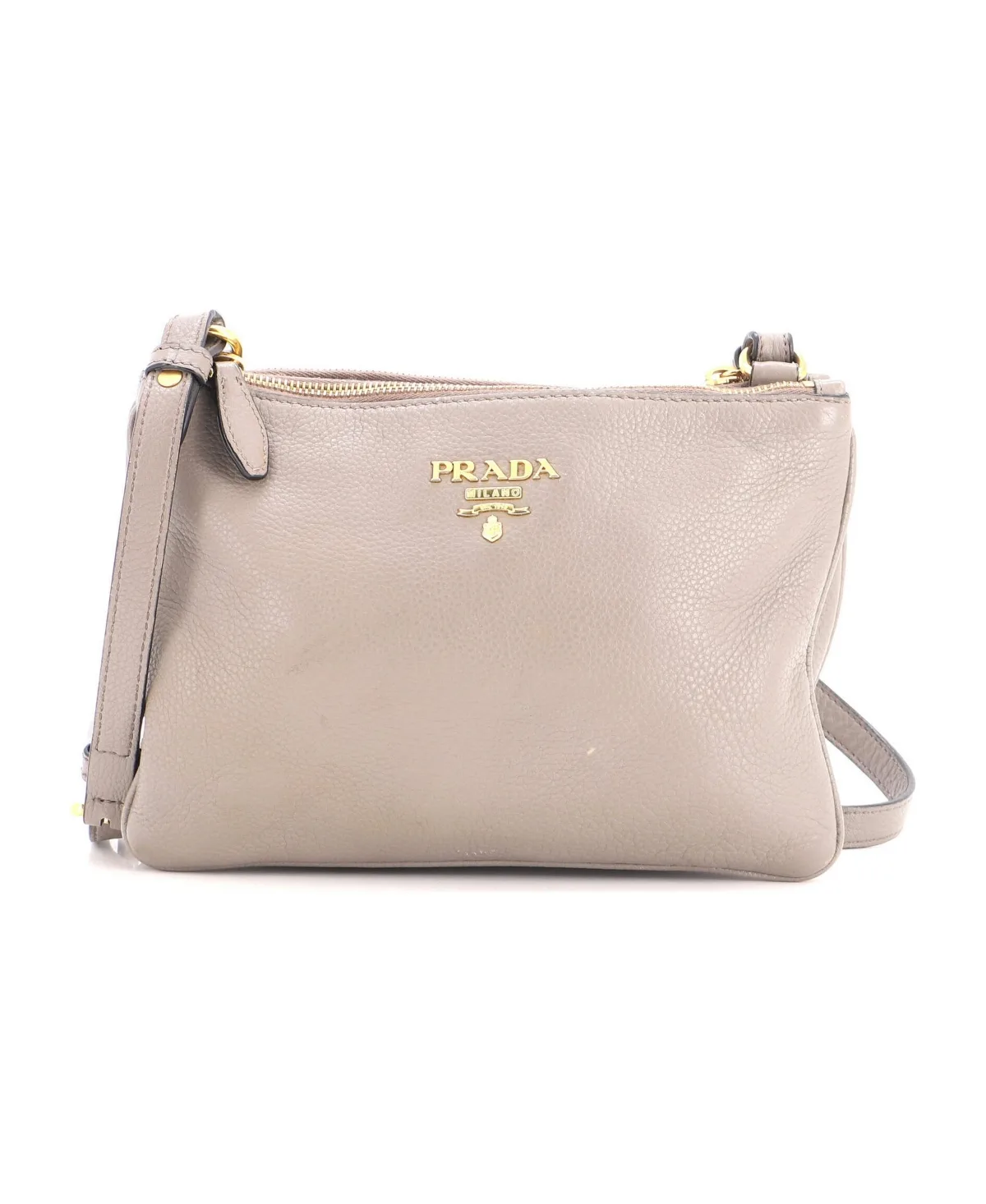 Pre-Owned Prada Small Double Zip Crossbody Bag Vitello Daino by Prada