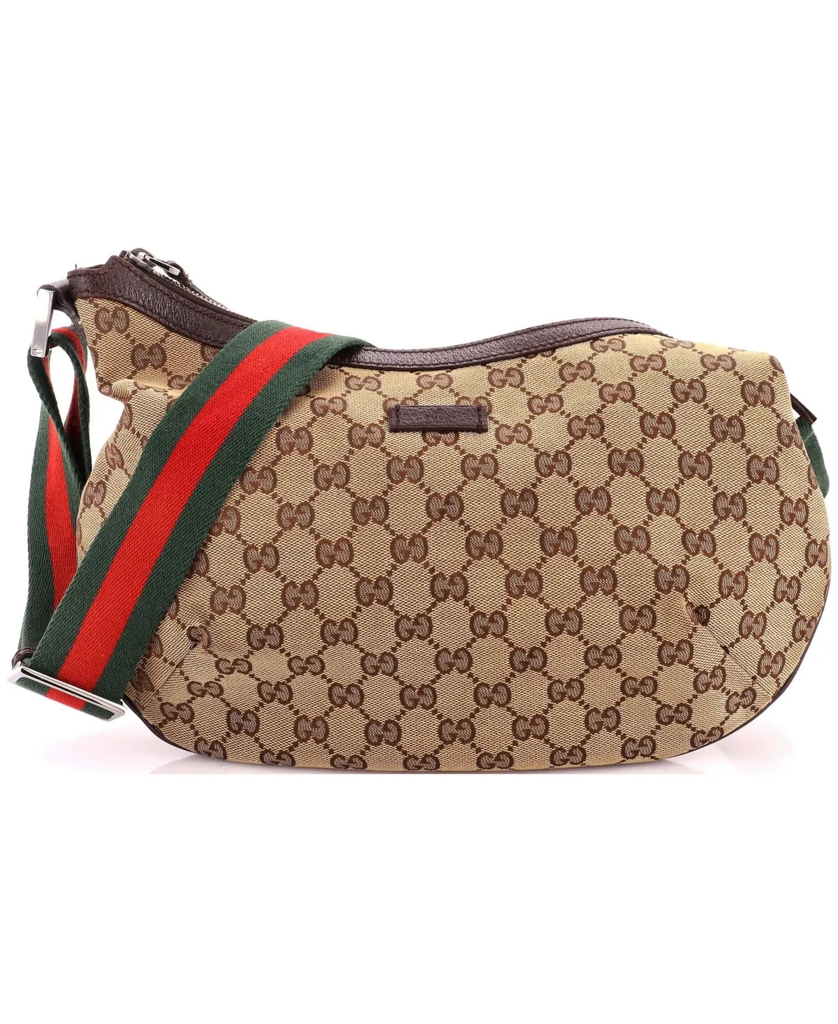 Pre-Owned Gucci Medium Saddle Zip Messenger Bag Gg Canvas with Leather by Gucci