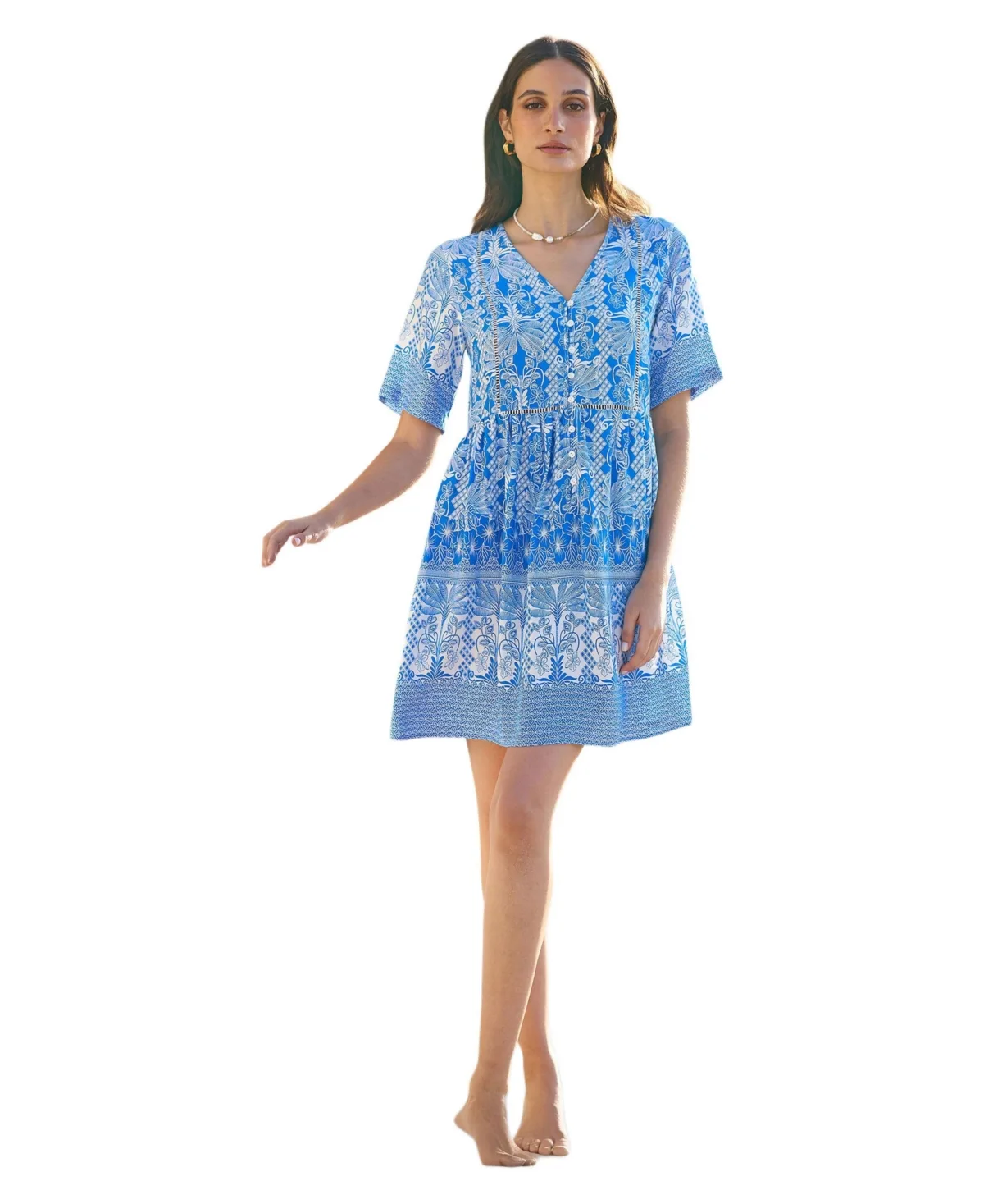 Short Sleeve V-Neck Palm Relaxed Dress by Yumi