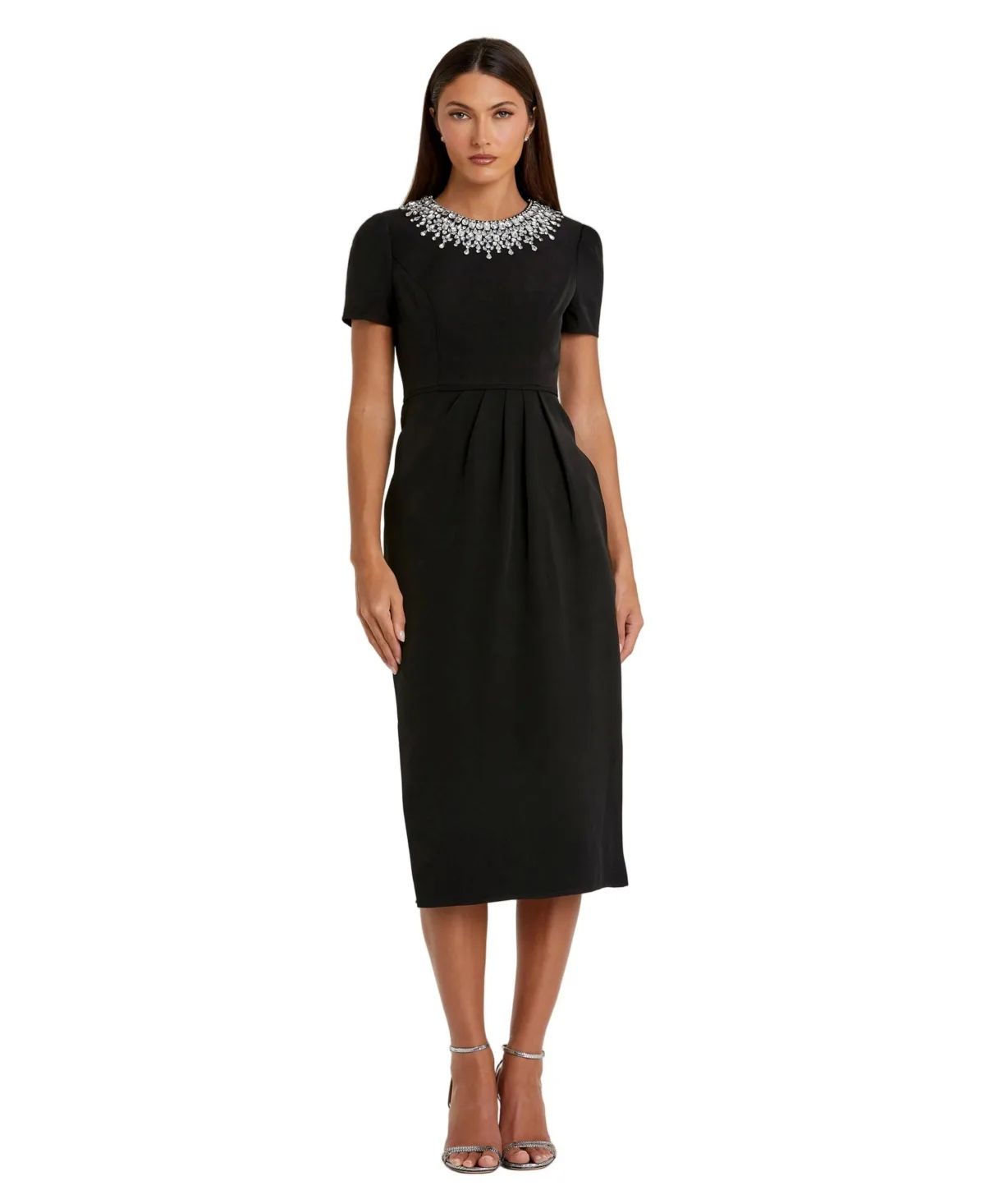 Rhinestone-Embellished Midi High-Neckline Dress by M.A.C.